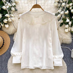 Vintage V-neck Ruffled Apricot Shirt