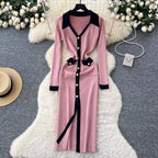 Color Blocking V-neck Knitted Dress