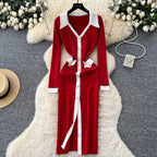 Color Blocking V-neck Knitted Dress