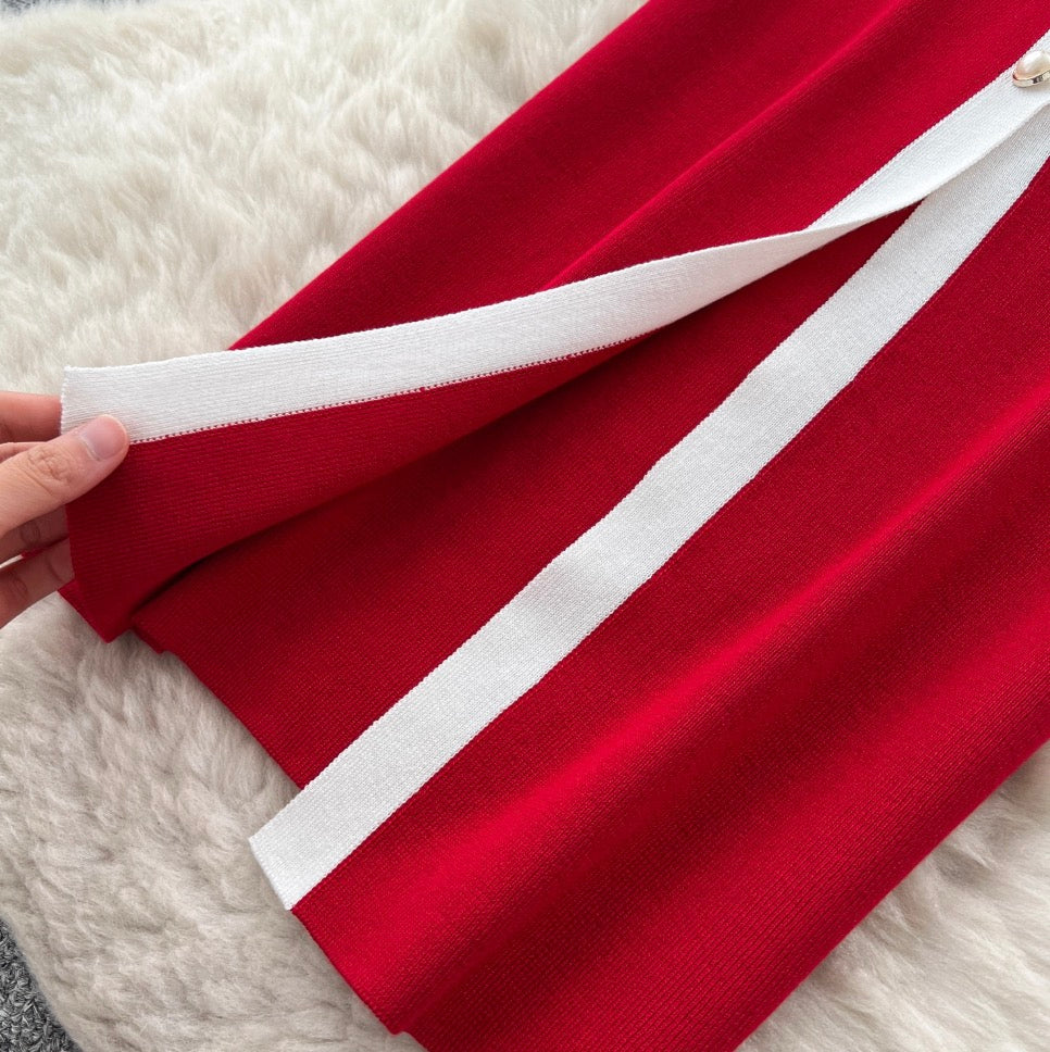 Color Blocking V-neck Knitted Dress