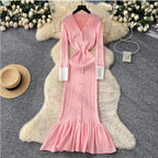 Vintage Single-breasted Knitted Dress