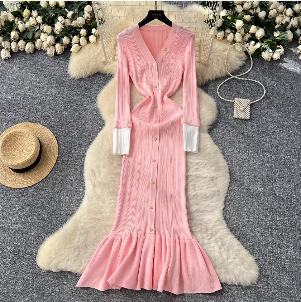 Vintage Single-breasted Knitted Dress