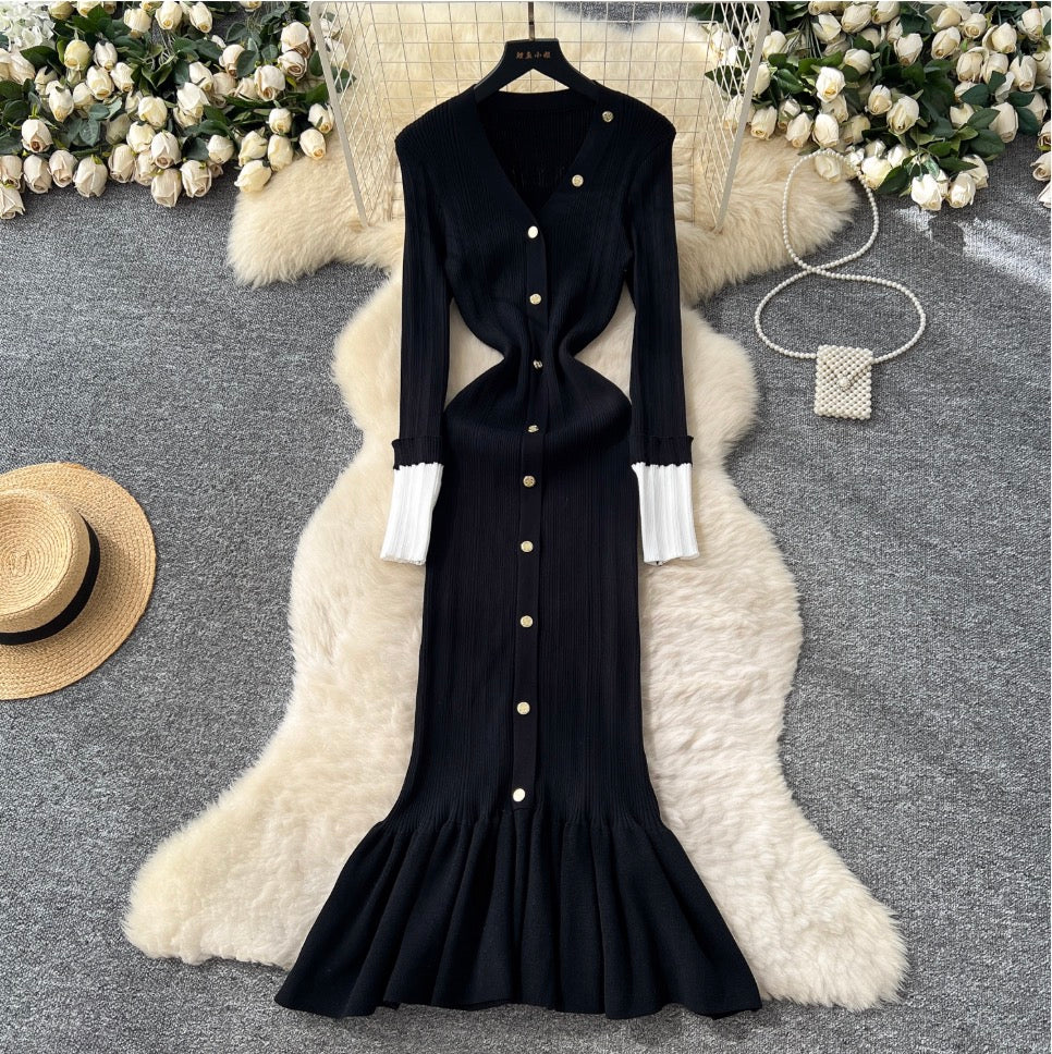 Vintage Single-breasted Knitted Dress