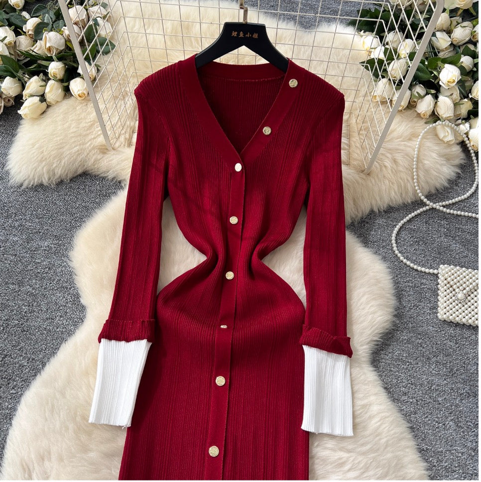 Vintage Single-breasted Knitted Dress