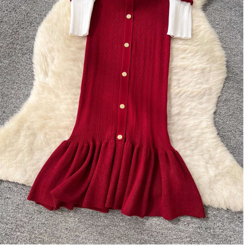 Vintage Single-breasted Knitted Dress