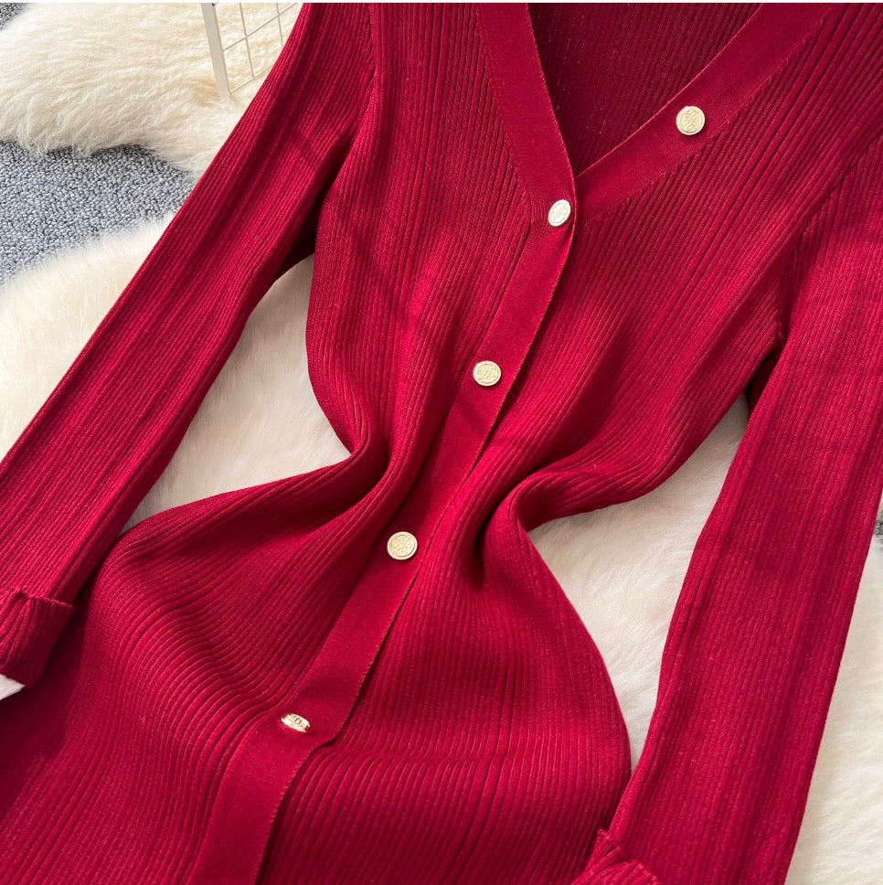 Vintage Single-breasted Knitted Dress