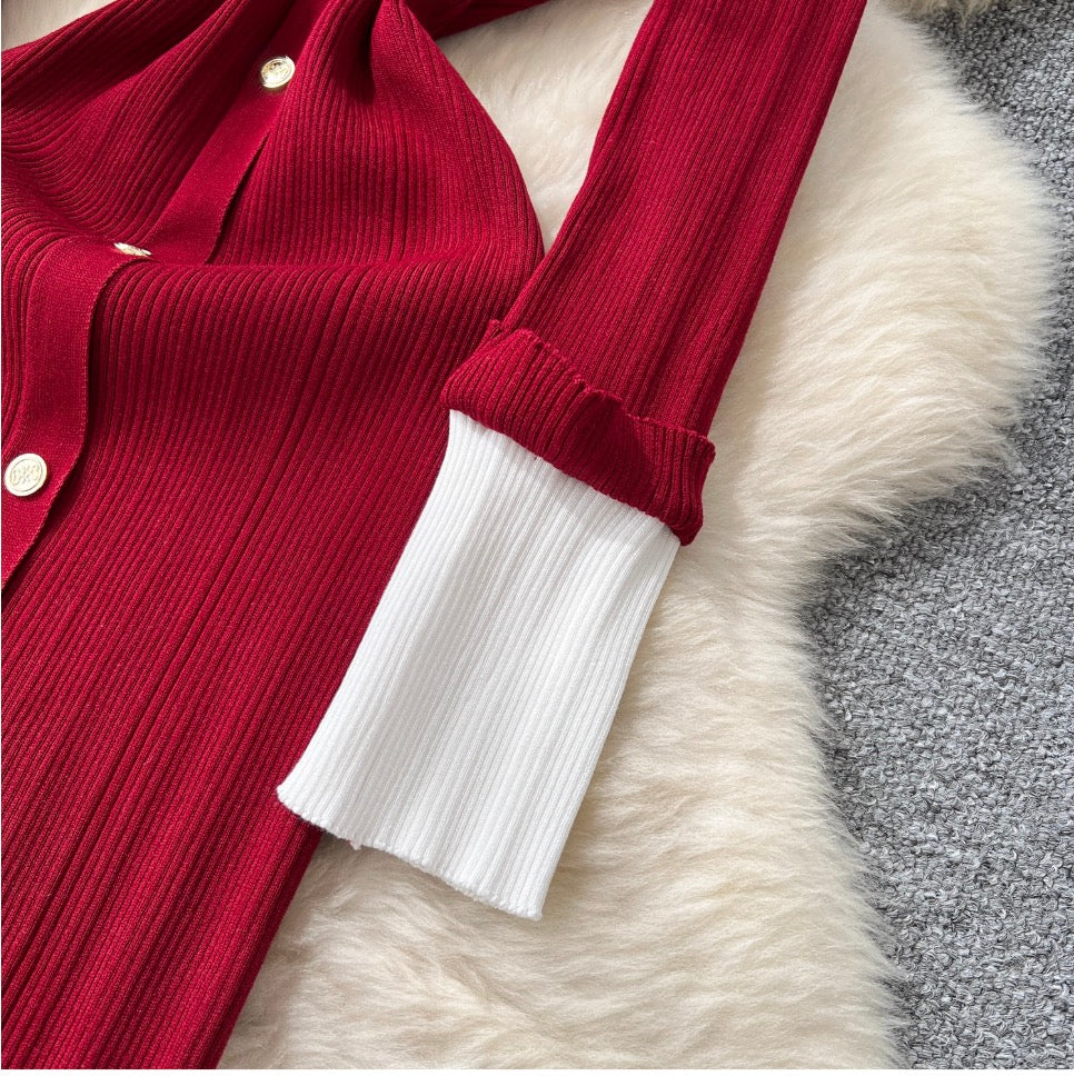 Vintage Single-breasted Knitted Dress