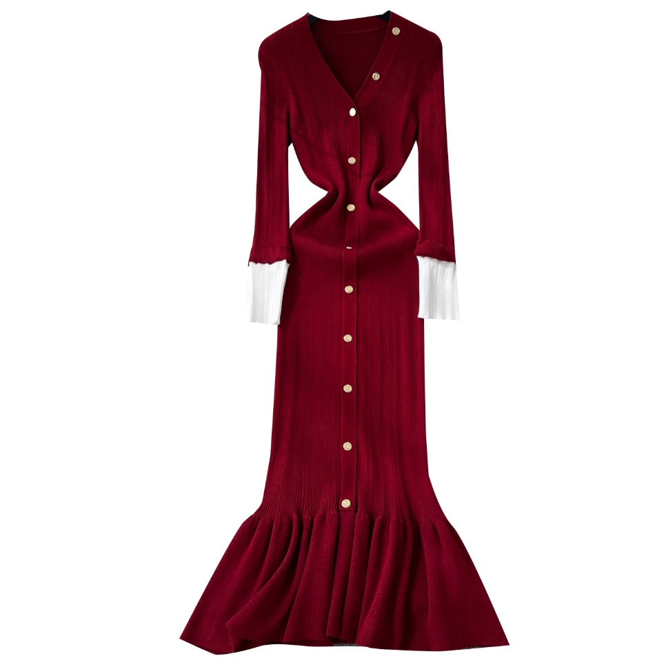 Vintage Single-breasted Knitted Dress