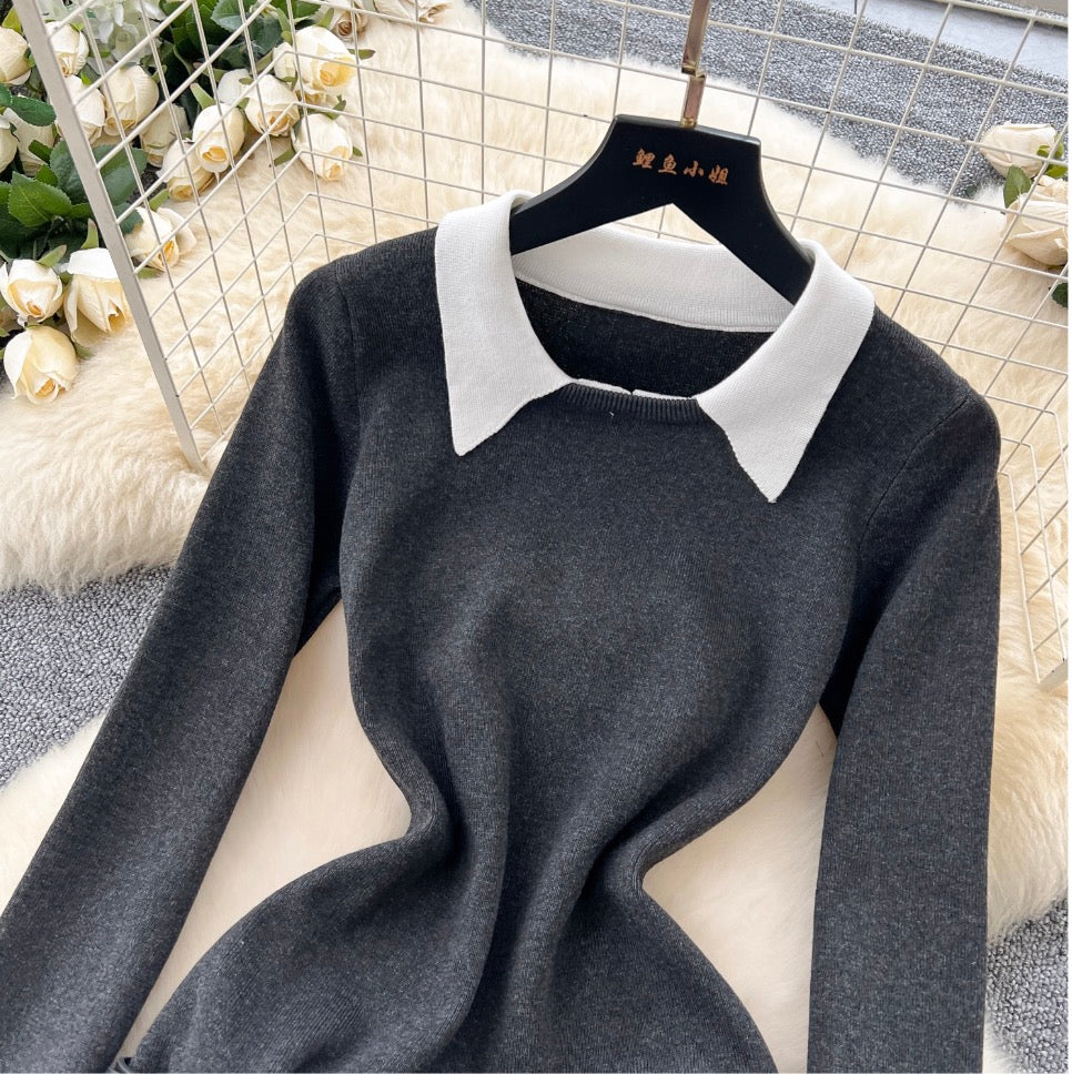 Faux Two-pieces Pleated Knitwear Dress