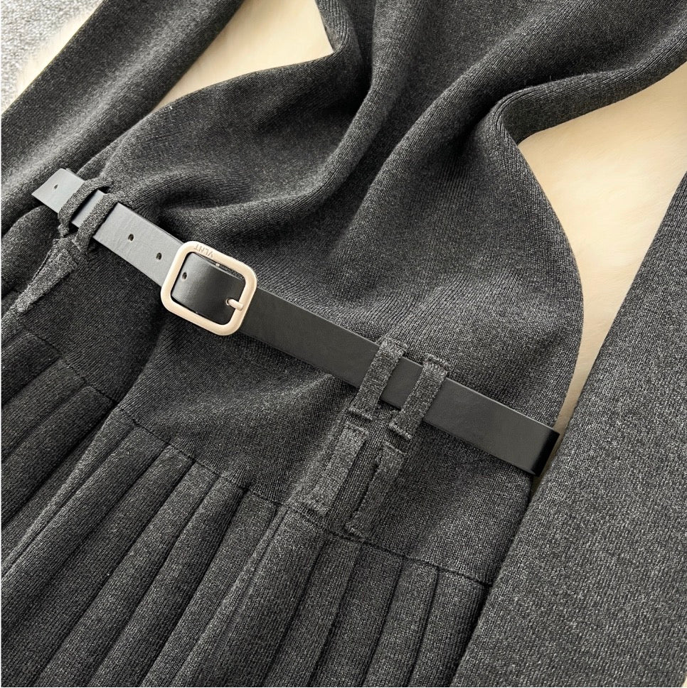 Faux Two-pieces Pleated Knitwear Dress