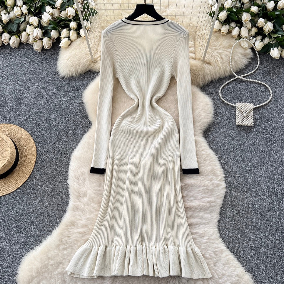 Vintage Color-blocking Cardigan Dress