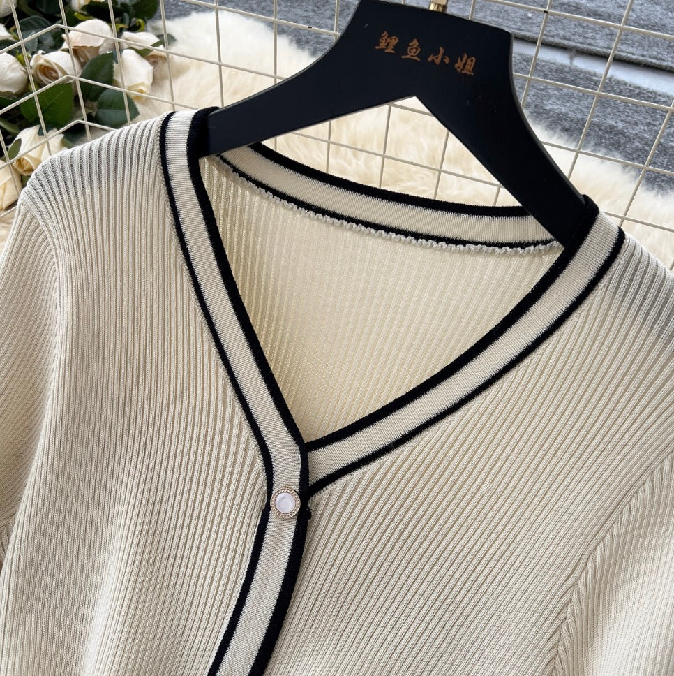 Vintage Color-blocking Cardigan Dress