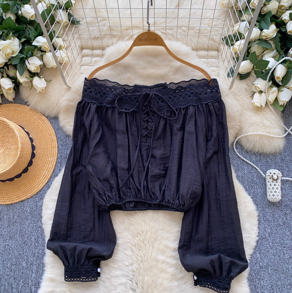 Off-shoulder Lace Patchwork Top