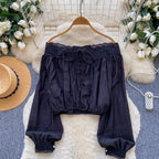 Off-shoulder Lace Patchwork Top