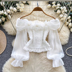 Nihce Off-shoulder Beaded Pleated Top