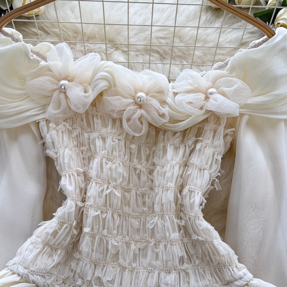 Nihce Off-shoulder Beaded Pleated Top