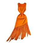 Asymmetric Fringed Knitted Vest Dress
