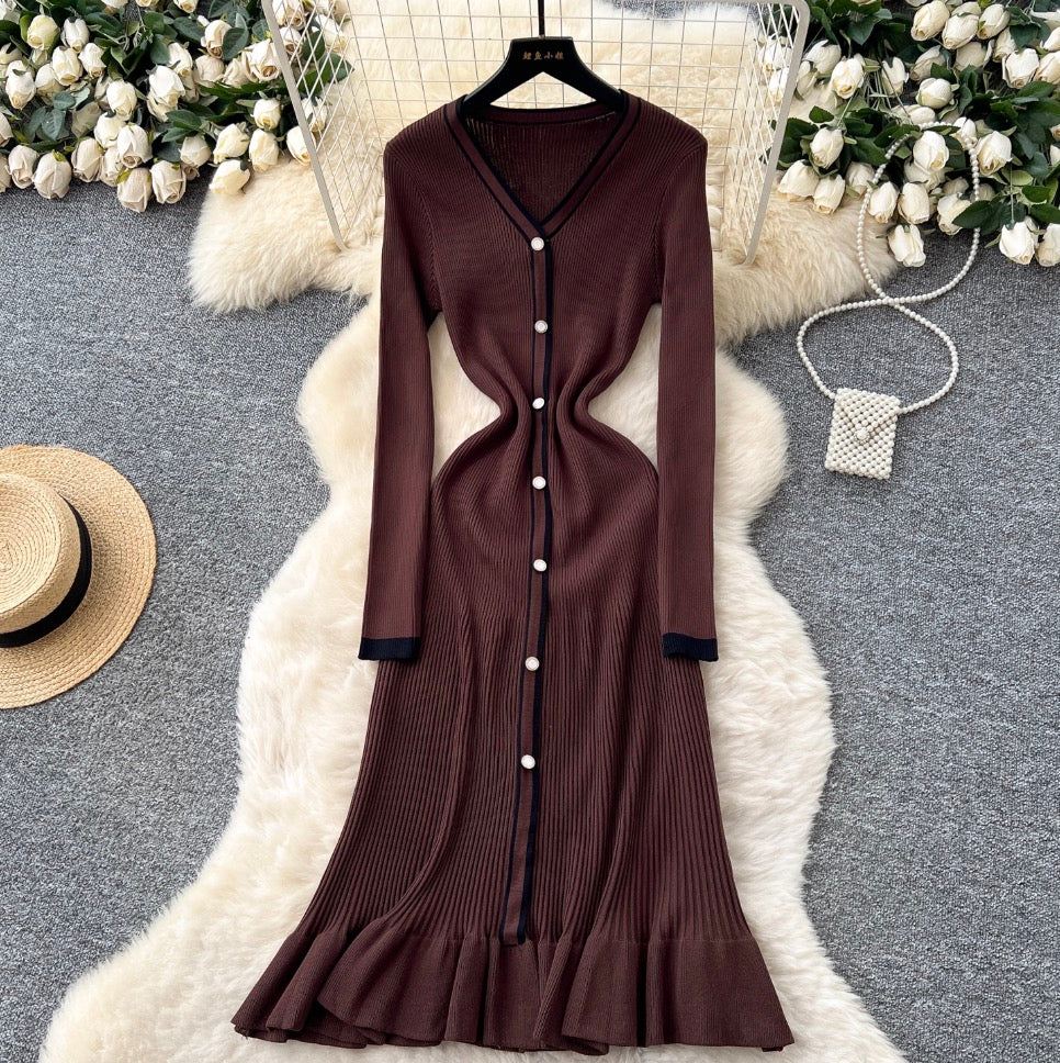 V-neck Fishtail Cardigan Dress