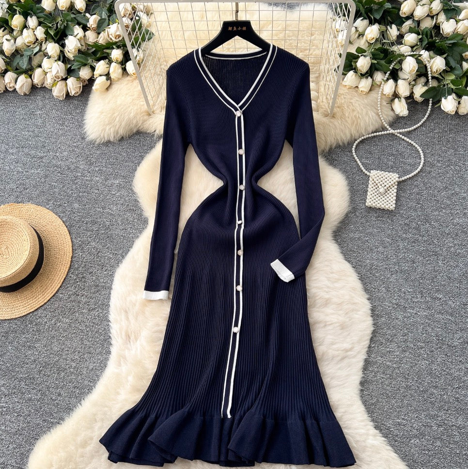 V-neck Fishtail Cardigan Dress