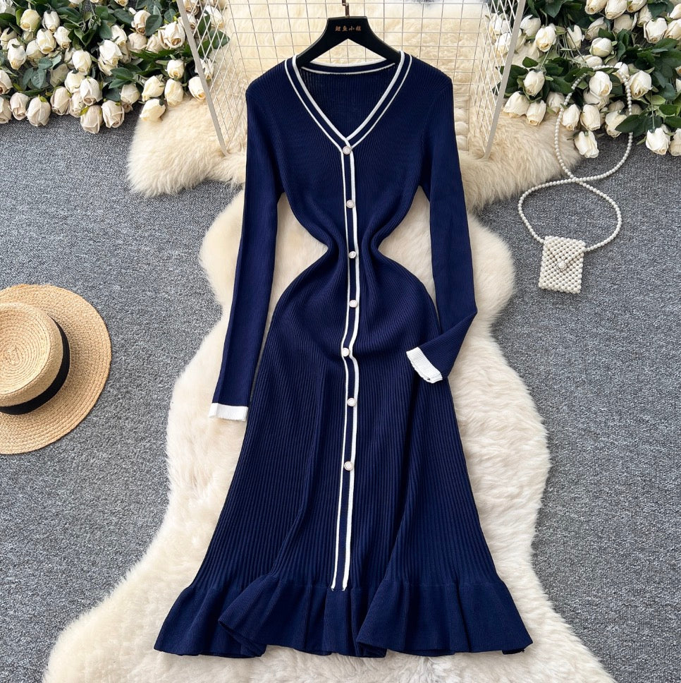 V-neck Fishtail Cardigan Dress