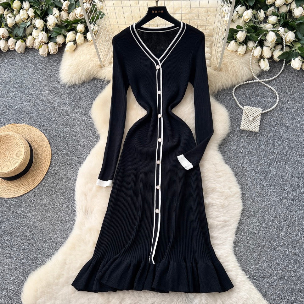 V-neck Fishtail Cardigan Dress