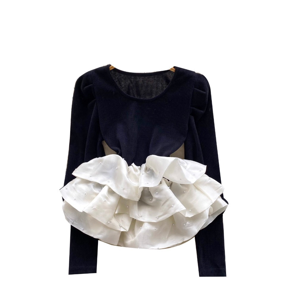 Niche Corduroy Patchwork Beaded Shirt