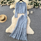 Beaded Cardigan & Skirt Lace 2Pcs