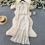 Beaded Cardigan & Skirt Lace 2Pcs