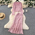Beaded Cardigan & Skirt Lace 2Pcs
