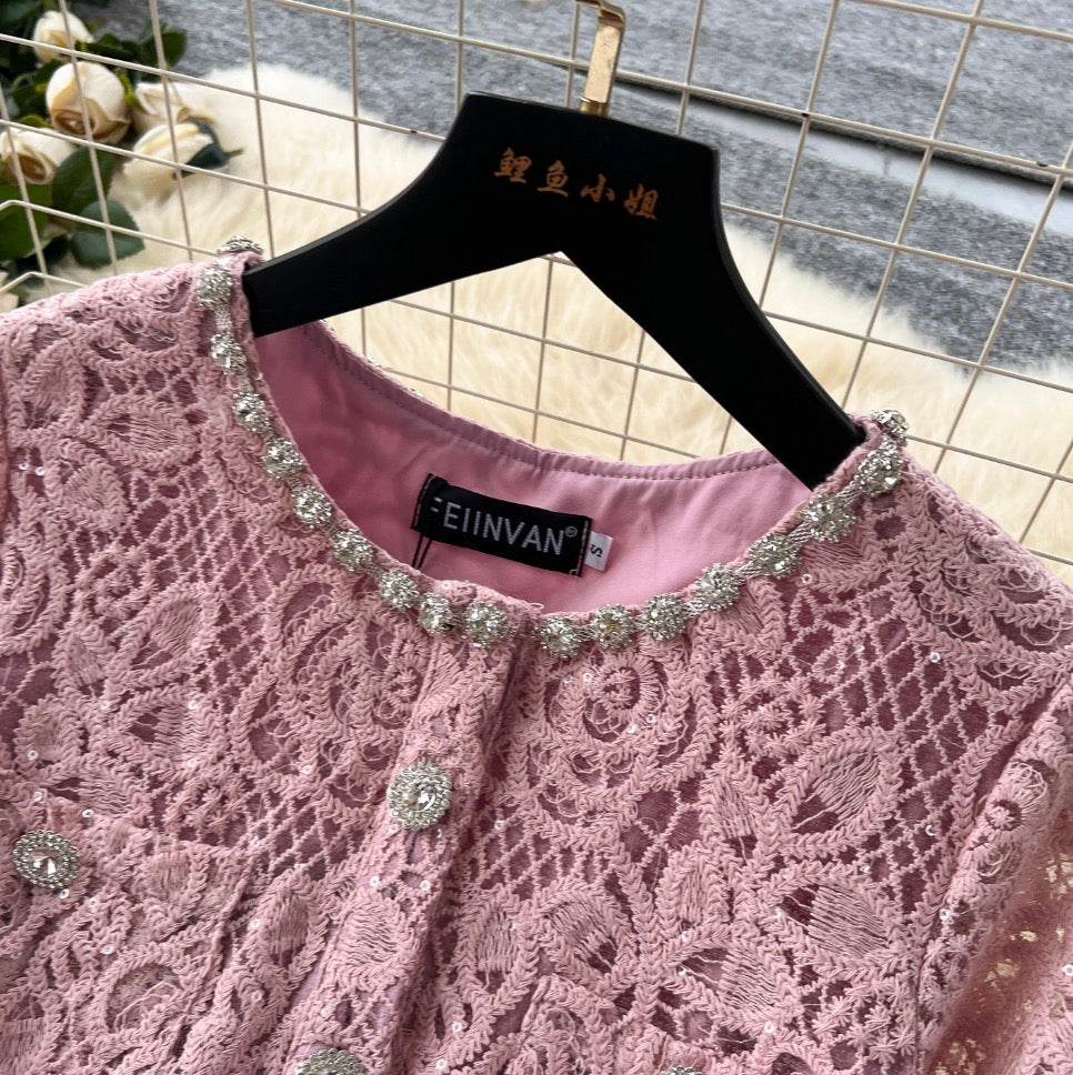 Beaded Cardigan & Skirt Lace 2Pcs