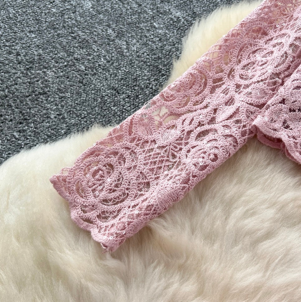 Beaded Cardigan & Skirt Lace 2Pcs