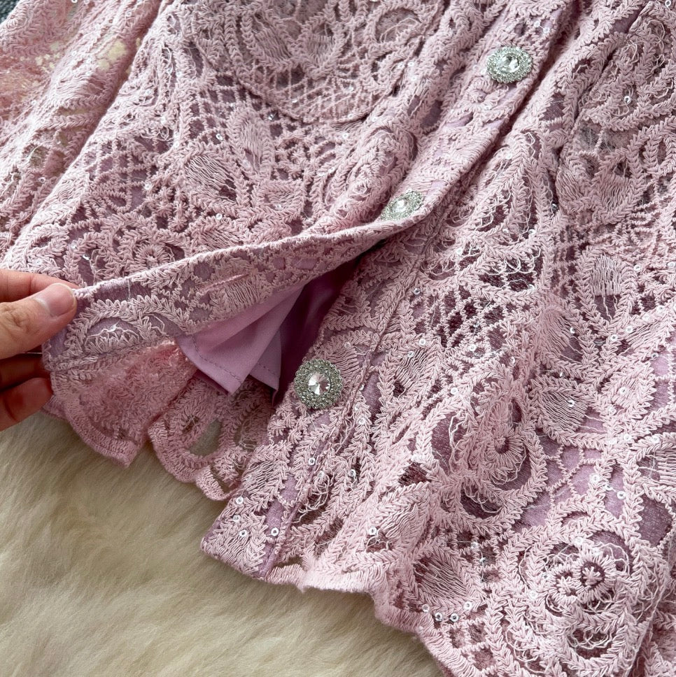 Beaded Cardigan & Skirt Lace 2Pcs
