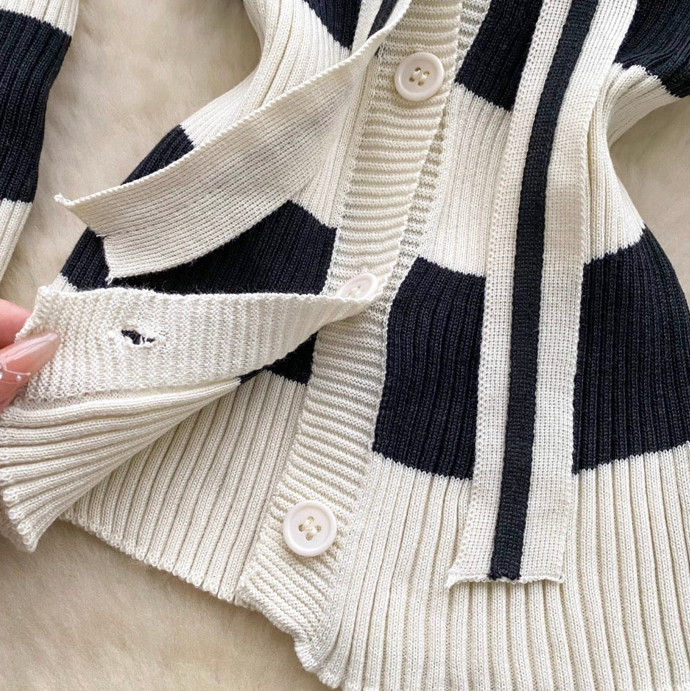 Navy Collar Striped Knitwear