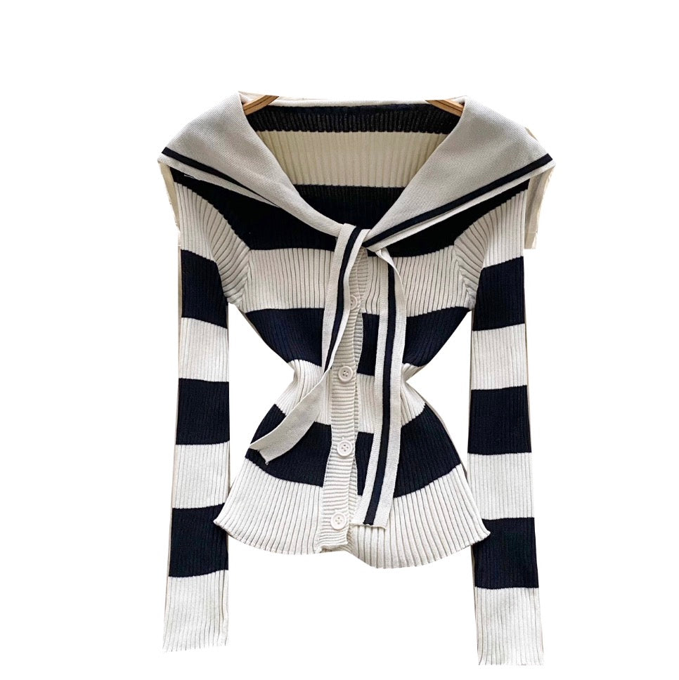 Navy Collar Striped Knitwear