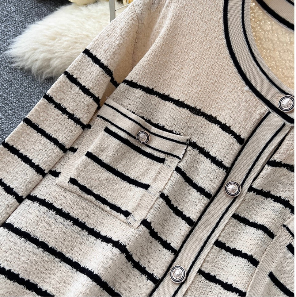 Striped Cardigan & Skirt Knitted 2Pcs