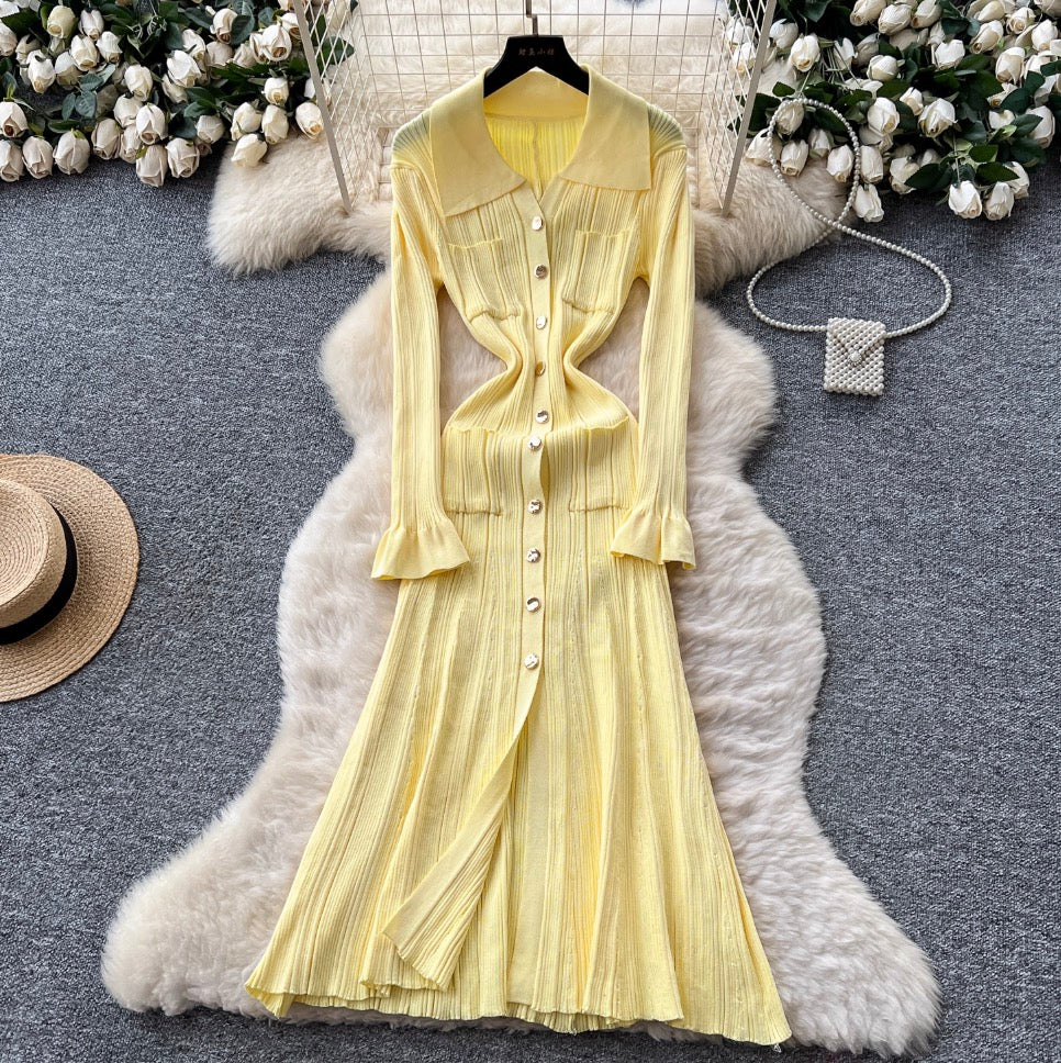 Simple Design Lapeled Knit Dress