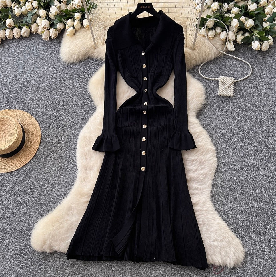 Simple Design Lapeled Knit Dress