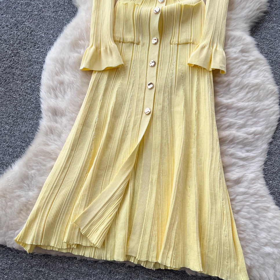 Simple Design Lapeled Knit Dress