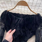 Off-shoulder Black Flocking Dress