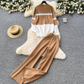 Color-blocking Sweater & Trousers 2Pcs