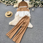 Color-blocking Sweater & Trousers 2Pcs