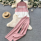 Color-blocking Sweater & Trousers 2Pcs