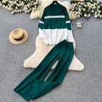 Color-blocking Sweater & Trousers 2Pcs