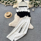 Color-blocking Sweater & Trousers 2Pcs