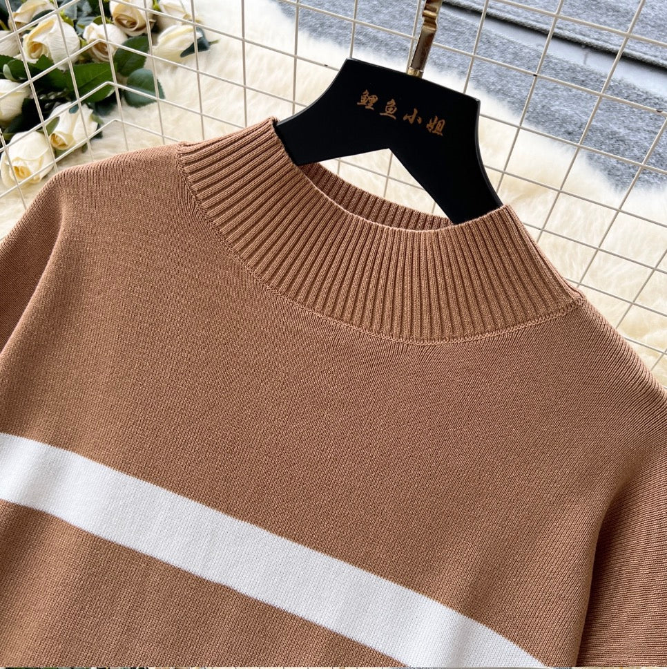 Color-blocking Sweater & Trousers 2Pcs