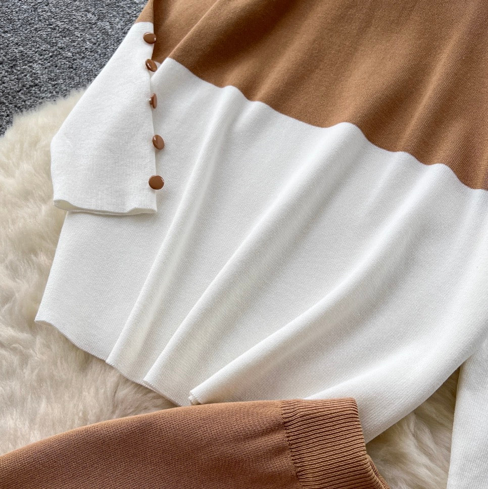 Color-blocking Sweater & Trousers 2Pcs