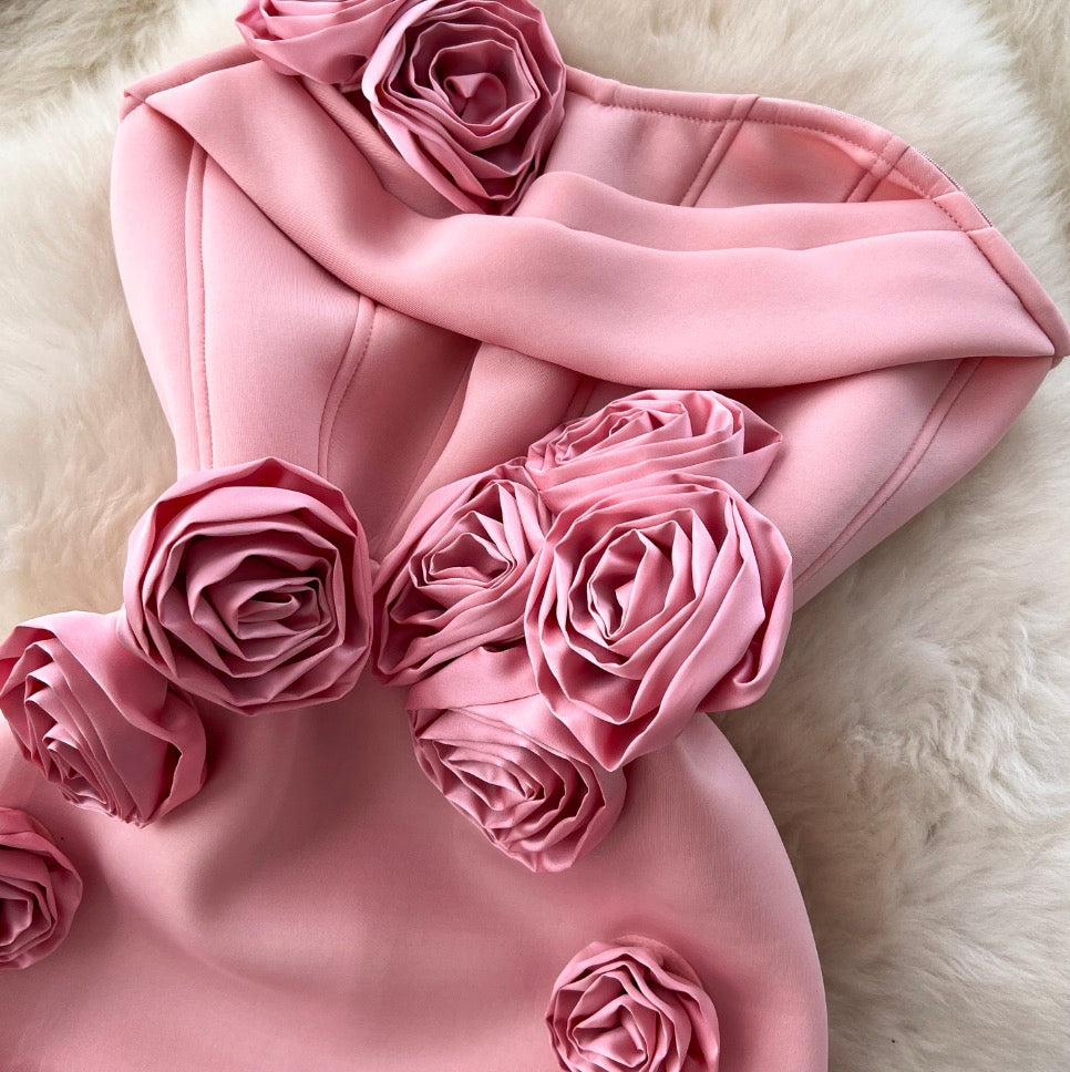 3D Floral Solid Color Bustier Dress