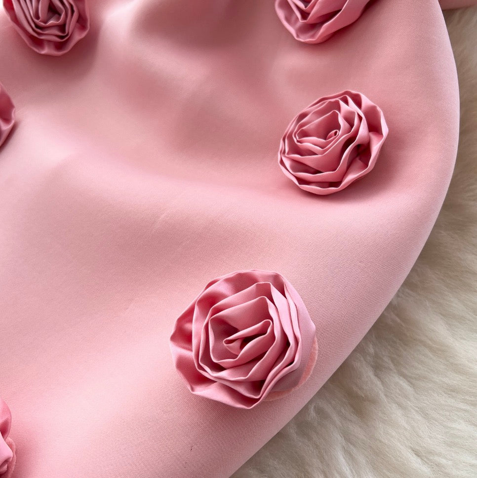 3D Floral Solid Color Bustier Dress