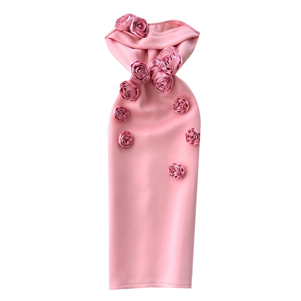 3D Floral Solid Color Bustier Dress