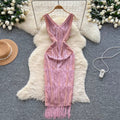 Vintage Fringed Waist-slimming Dress